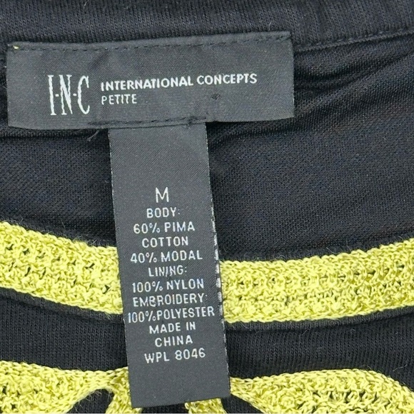 INC International Concepts Black and Yellow Sheath Mini Dress Medium Embroidered - Picture 5 of 10